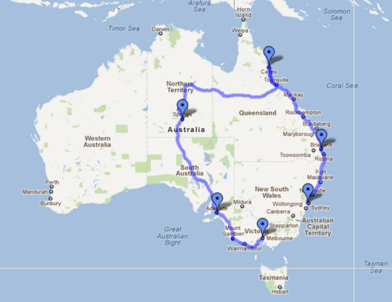 Australie Route Sydney Cairns Melbourne